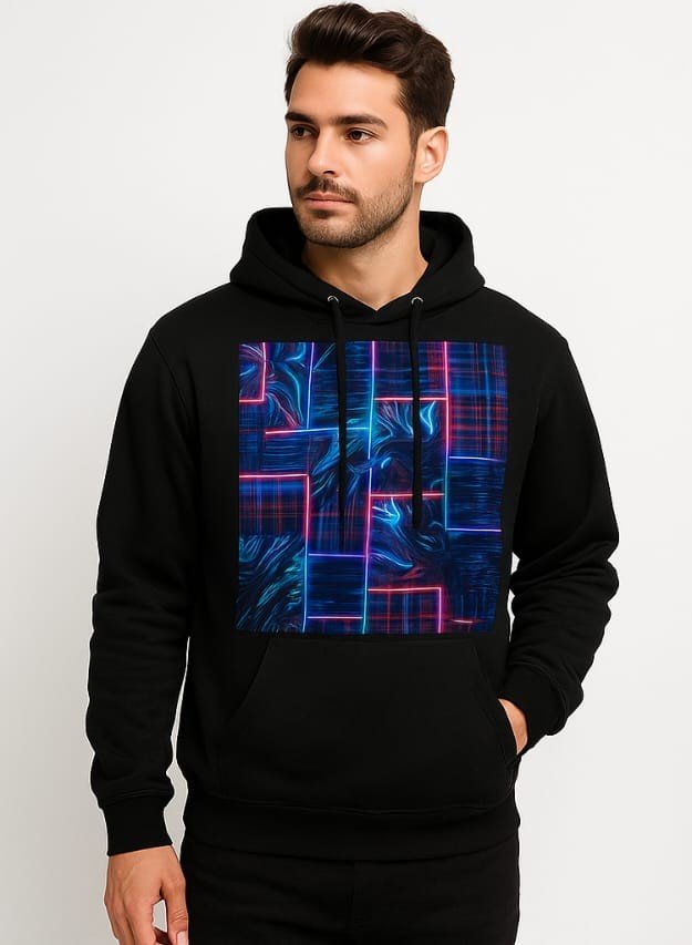 Neon Grid Patchwork Hoodie Design