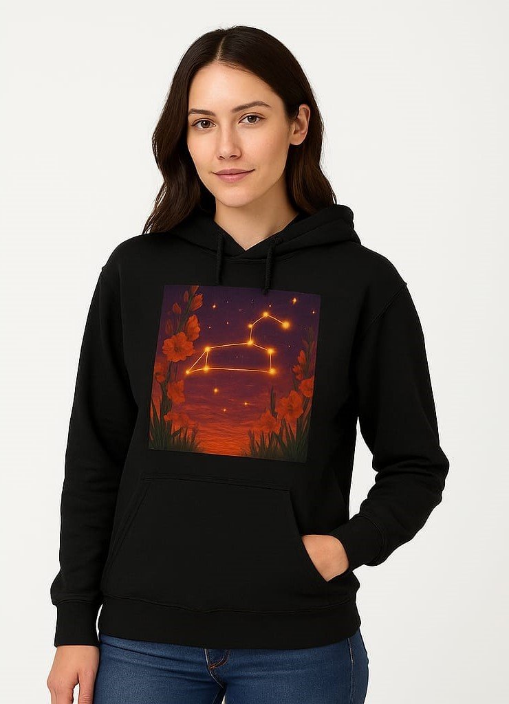 Night Sky Hoodie, Red Flowers and Stars