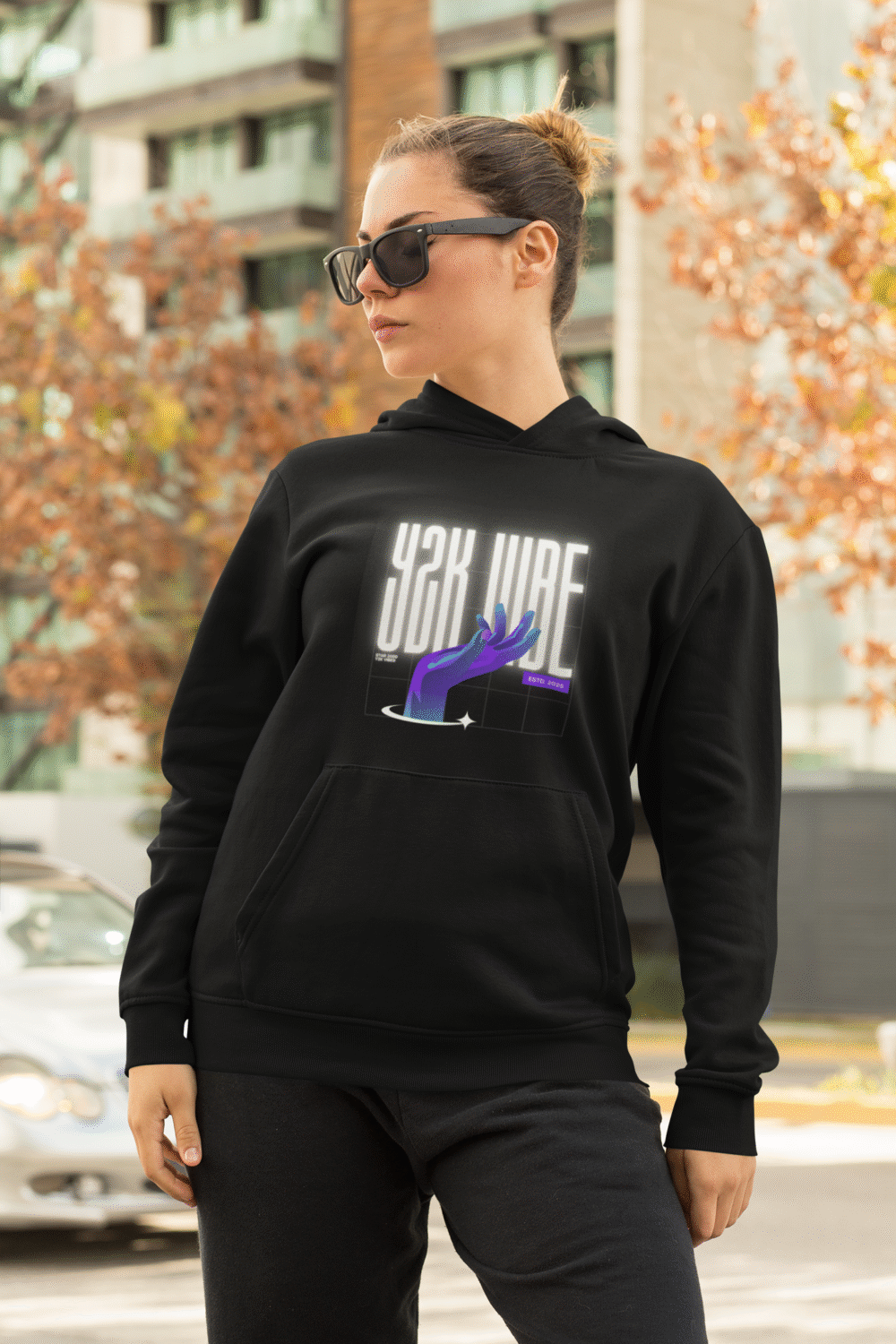 Black Streetwear Pullover with Grid