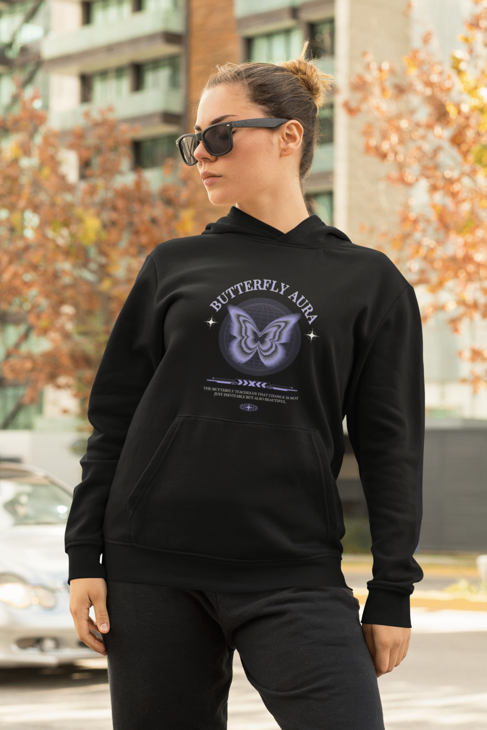 Black Pullover Inspirational Butterfly Graphic