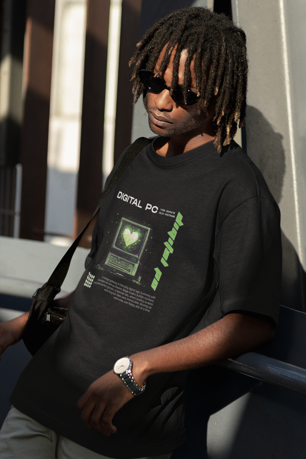 Retro Computer Graphic Tee, Green Heart Design