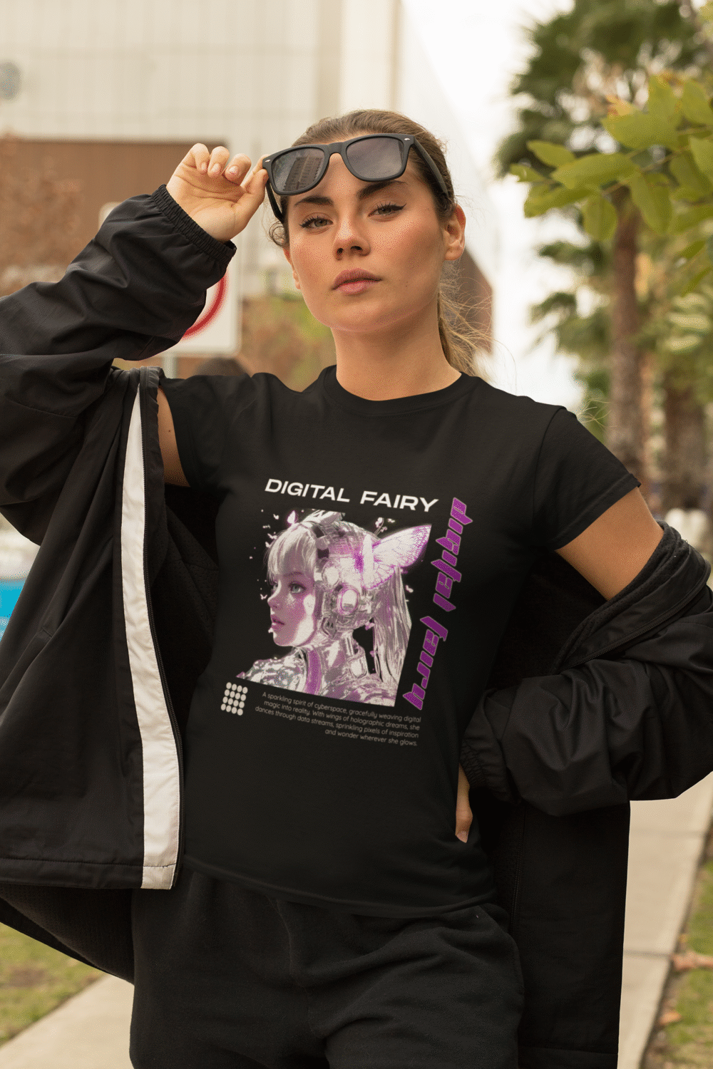 Cyberpunk Fairy Graphic Tee, Y2K Aesthetic